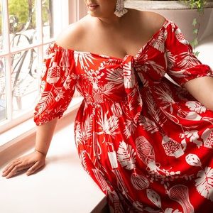 Eloquii Tie Front full skirted maxi dress